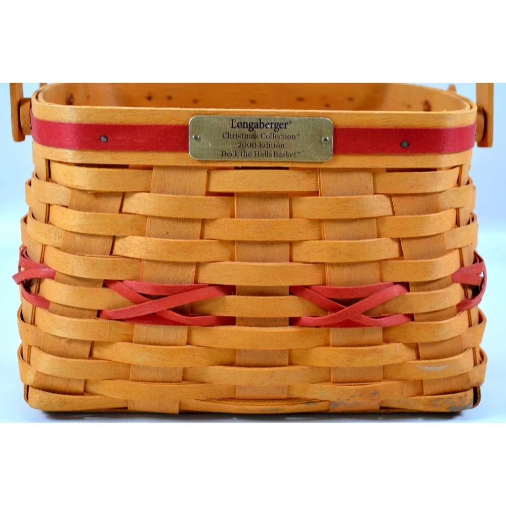 2000 Longaberger Christmas Deck The Halls Basket Plaid Liner 2 Plastic Inserts